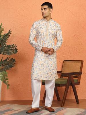 cream kurta featuring intricate floral patterns and mandarin collar 4
