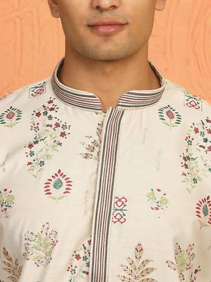 Men cream anchor kurta with gold floral motif prints 2
