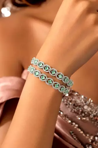 Emerald Green CZ Tennis Bracelet Set, Silver Plated Crystal Stackable Wedding Jewelry
