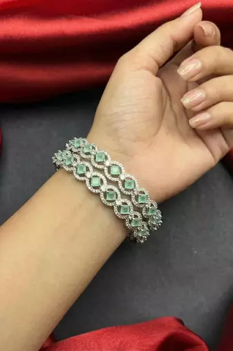 Emerald Green CZ Tennis Bracelet Set, Silver Plated Crystal Stackable Wedding Jewelry