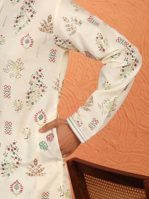 Men cream anchor kurta with gold floral motif prints 5