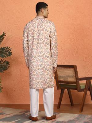 beige kurta featuring intricate floral patterns and mandarin collar 3