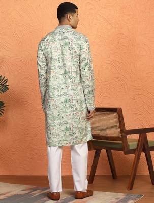 green kurta featuring intricate floral patterns and mandarin collar 3