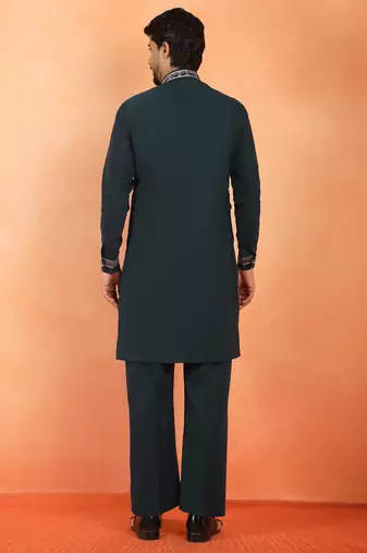 Men embroidered floral japanese fabric mandarin collor blue kurta