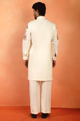 Japanese fabric floral embroidered festive cream kurta