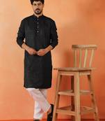 Cotton silk sequenced thread work black festive kurta with pyjamas