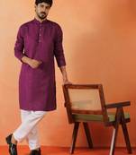 Cotton silk sequenced thread work purple festive kurta with pyjamas