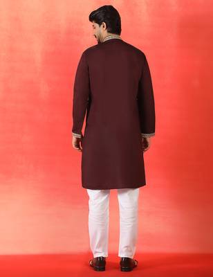 Cotton silk sequenced & embroidered maroon kurta set with dupatta 3