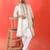 Cotton silk yoke design embroidered white kurta set with dupatta