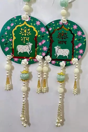 handmade shubh labh cow wall hanging decorative torantraditional latkan for home temple decor (pack of 2)