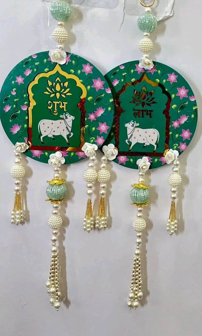 handmade shubh labh cow wall hanging decorative torantraditional latkan for home temple decor (pack of 2)