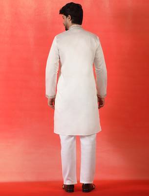 Cotton silk yoke design embroidered white kurta set with dupatta 3