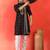 Cotton silk yoke design embroidered black kurta set with dupatta