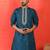 Cotton silk yoke design embroidered blue kurta set with dupatta