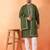 Cotton silk yoke design embroidered green kurta set with dupatta