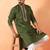 Cotton silk yoke design embroidered green kurta set with dupatta