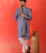 Cotton silk yoke design embroidered purple kurta set with dupatta