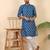 Ethnic motifs jaipuri printed 100% cotton blue kurta with pyjamas