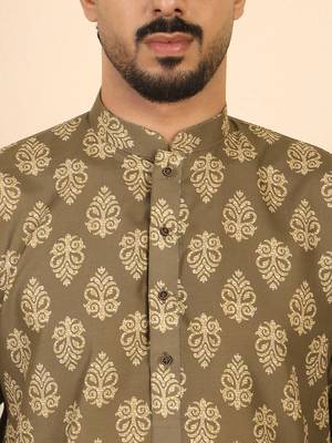 Ethnic motifs jaipuri printed 100% cotton brown kurta with pyjamas 2