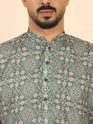 Ethnic motifs jaipuri printed 100% cotton green kurta with pyjamas 2