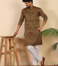 Ethinic motifs jacquard rust festive kurta with pyjamas