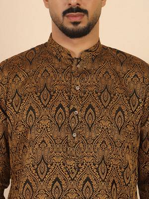 Ethinic motifs jacquard rust festive kurta with pyjamas 2
