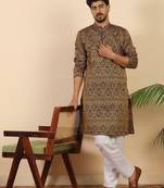 Ethinic motifs jacquard blue festive kurta with pyjamas