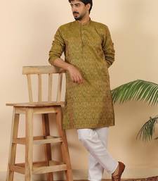 Ethinic motifs jacquard green festive kurta with pyjamas