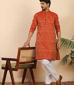 Ethinic motifs jacquard maroon festive kurta with pyjamas