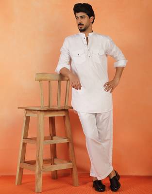 Viscos rayon white pathani kurta and pyjamas 1