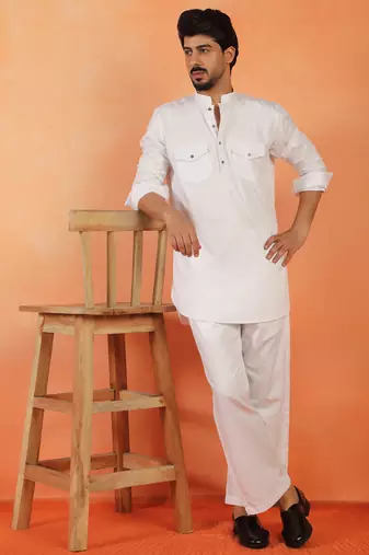 Viscos rayon white pathani kurta and pyjamas
