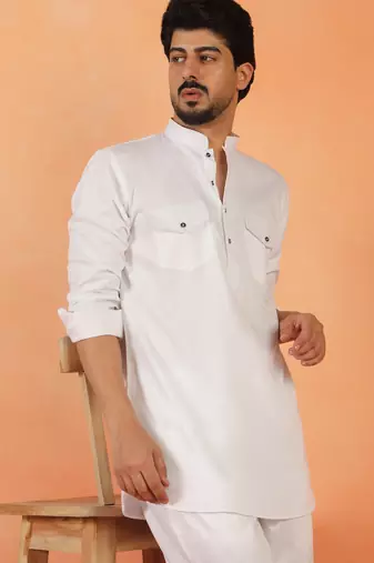 Viscos rayon white pathani kurta and pyjamas