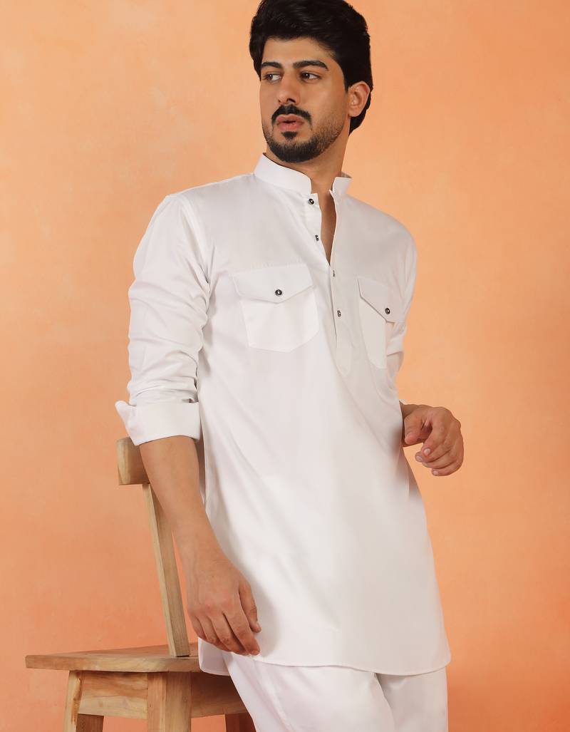Viscos rayon white pathani kurta and pyjamas