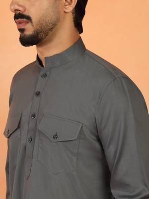 Viscos rayon grey pathani kurta and pyjamas 2