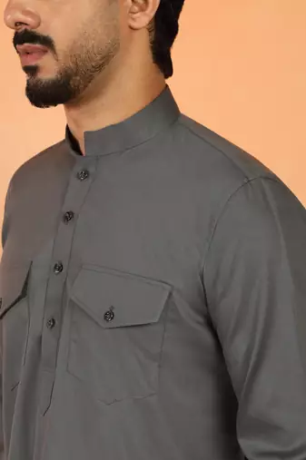 Viscos rayon grey pathani kurta and pyjamas