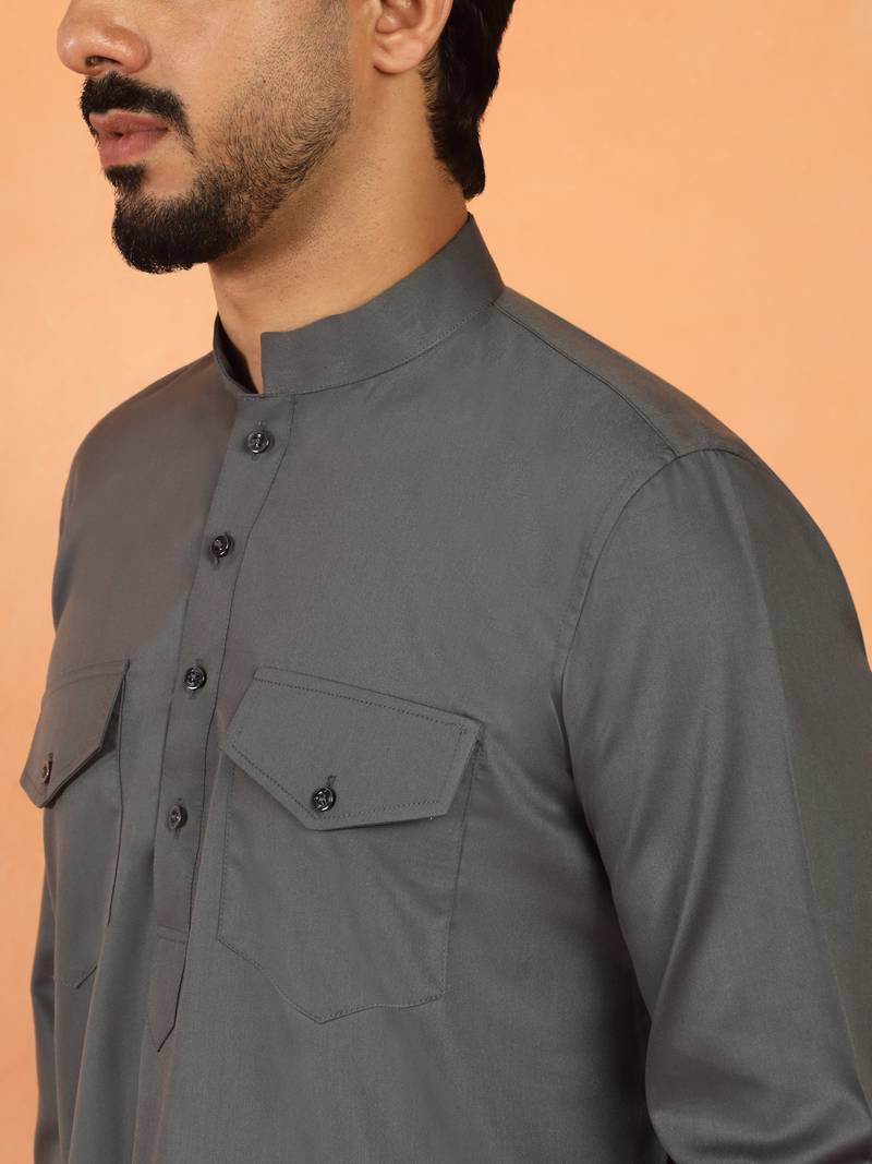 Viscos rayon grey pathani kurta and pyjamas