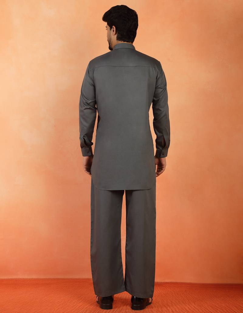 Viscos rayon grey pathani kurta and pyjamas