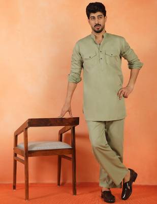 Viscos rayon green pathani kurta and pyjamas 1
