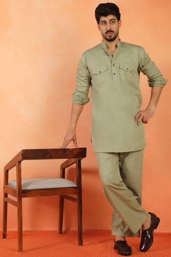 Viscos rayon green pathani kurta and pyjamas