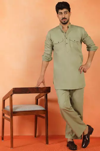 Viscos rayon green pathani kurta and pyjamas