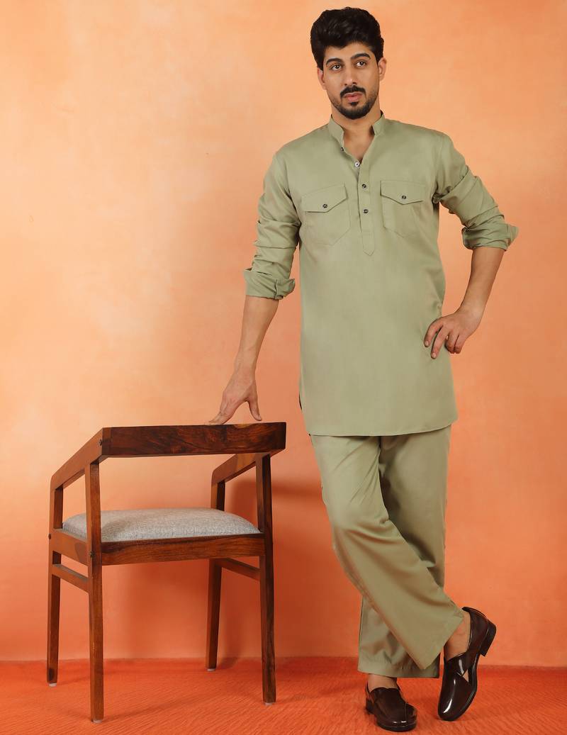 Viscos rayon green pathani kurta and pyjamas