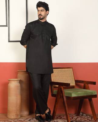 Viscos rayon black pathani kurta and pyjamas 1