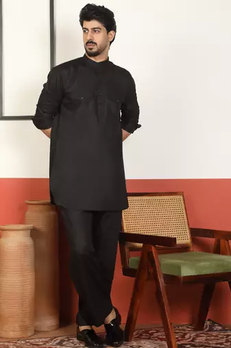 Viscos rayon black pathani kurta and pyjamas