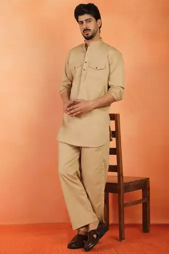 Viscos rayon beige pathani kurta and pyjamas