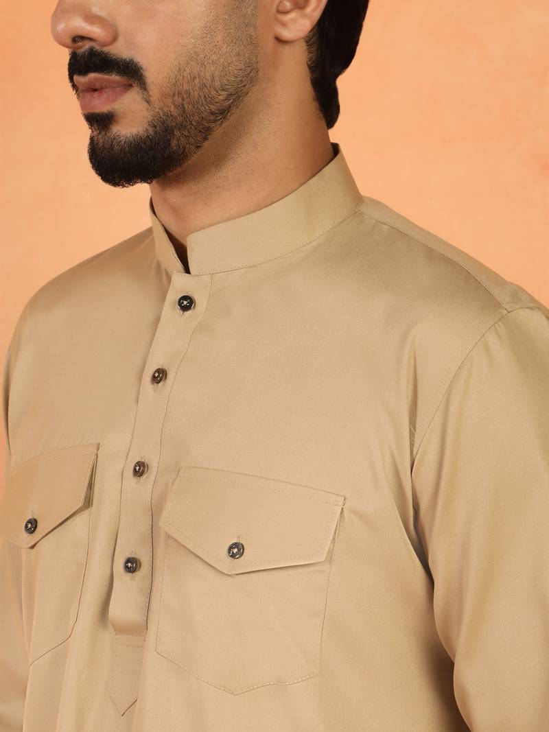 Viscos rayon beige pathani kurta and pyjamas