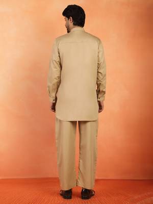 Viscos rayon beige pathani kurta and pyjamas 3