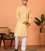 Cotton stripe knee length beige kurta and pyjama