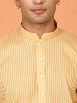 Cotton stripe knee length beige kurta and pyjama 2