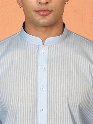 Cotton stripe knee length blue kurta and pyjama 2