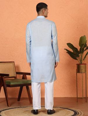 Cotton stripe knee length blue kurta and pyjama 3
